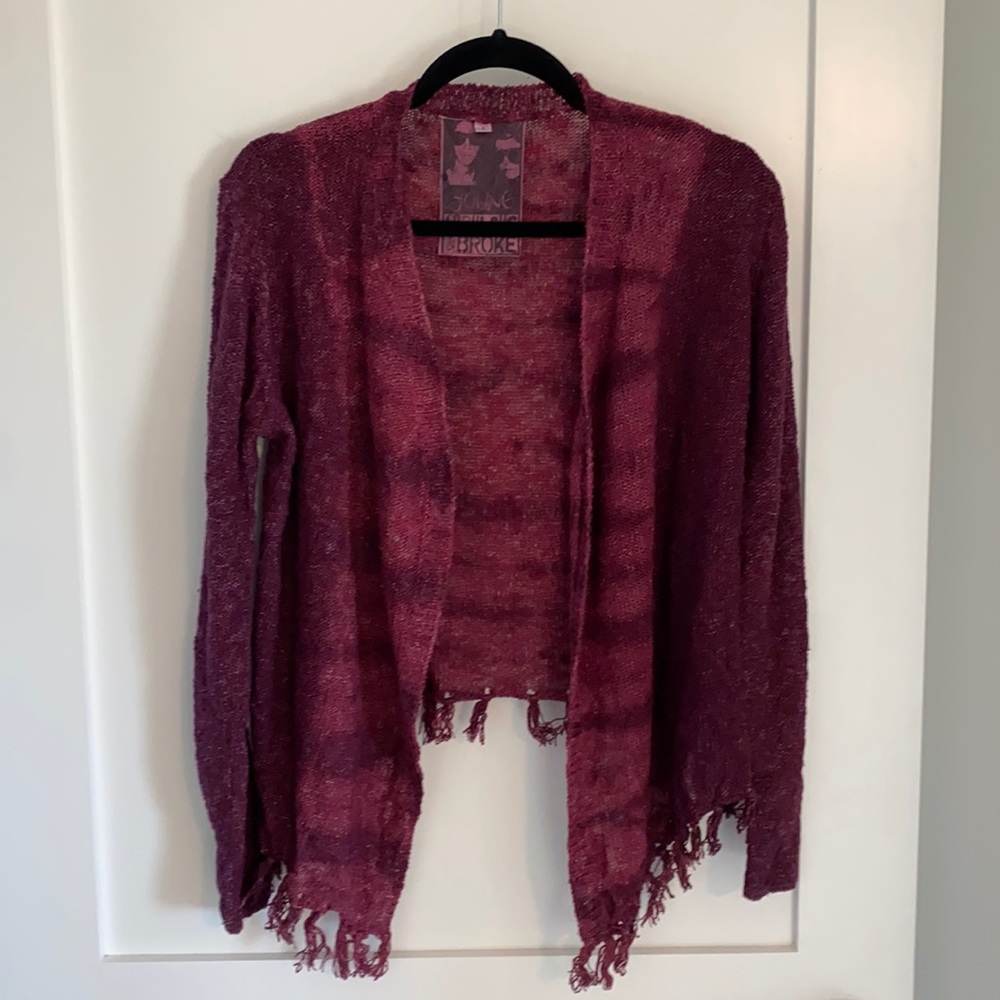 Young Fabulous & Broke Open Front Tassel Fringe Cardigan Size L NWOT
